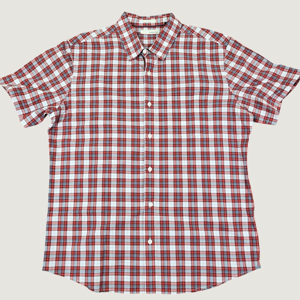 Hawker Rye Button Down Shirt Mens XL Red Plaid Excellent Slim Fit Short Sleeve